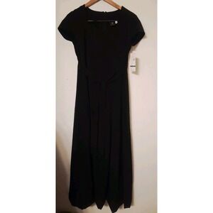 STAGE ACCENTS Black Show Choir Long Dress Size‎ 6 A-line Belted Satin NWT*